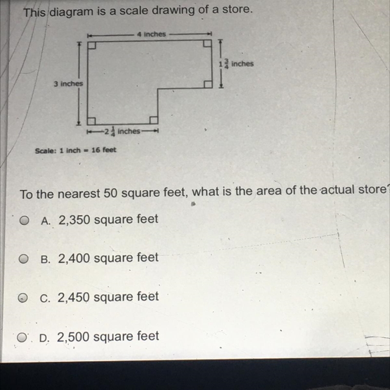 Unit 1 Scale Drawings Review (6 OT 6) This diagram is a scale drawing of a store. 4 inches-example-1