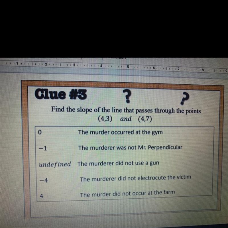 ? ? Glue #3 Find the slope of the line that passes through the points (4,3) and (4,7) 0 The-example-1