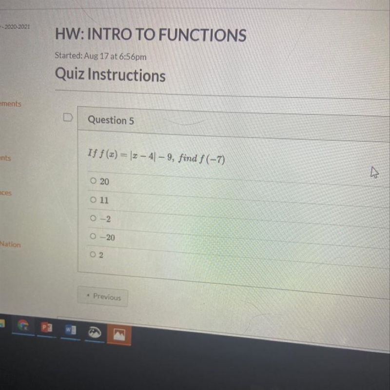 F(x)= | x-4 | - 9, find f(-7)-example-1