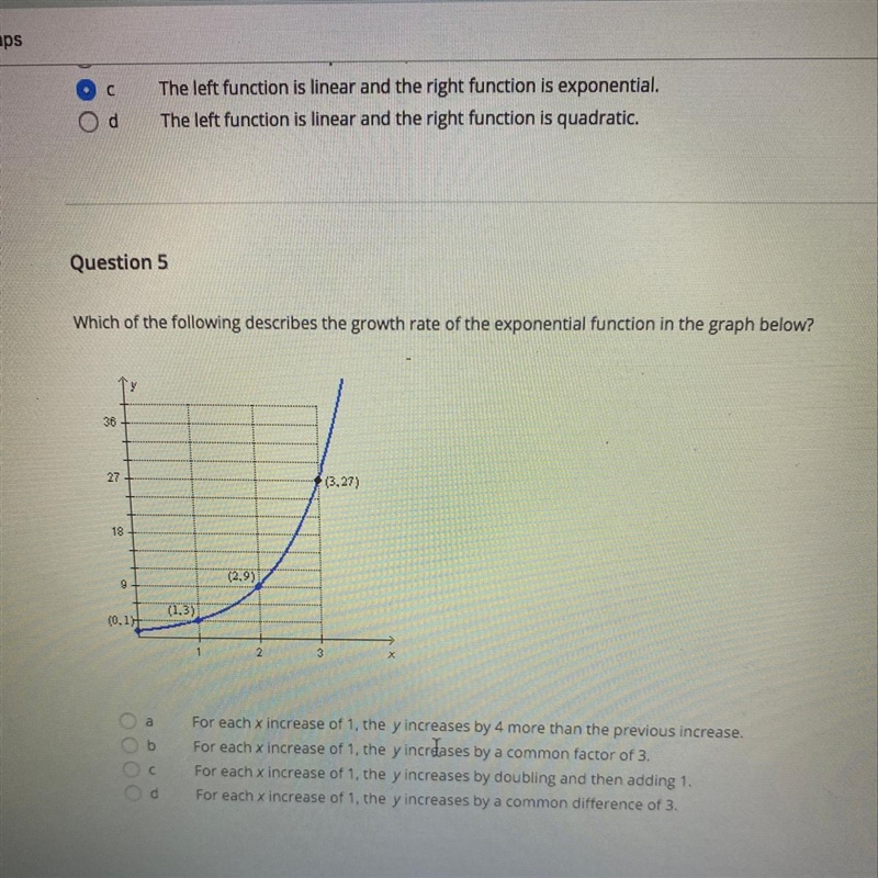 Which of the following describe the growth rate of the exponential function in the-example-1