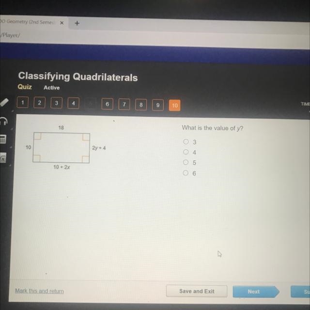 What is the value of y? O 3 O 4 O 5 O 6-example-1