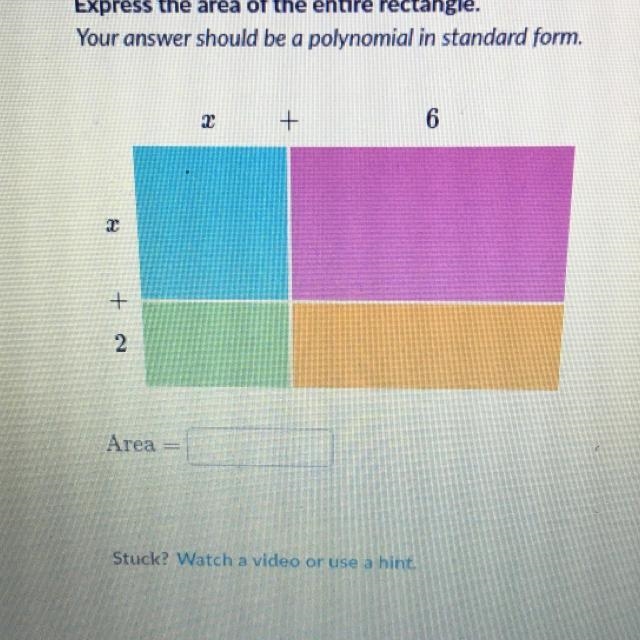 The express the area of the entire rectangle-example-1