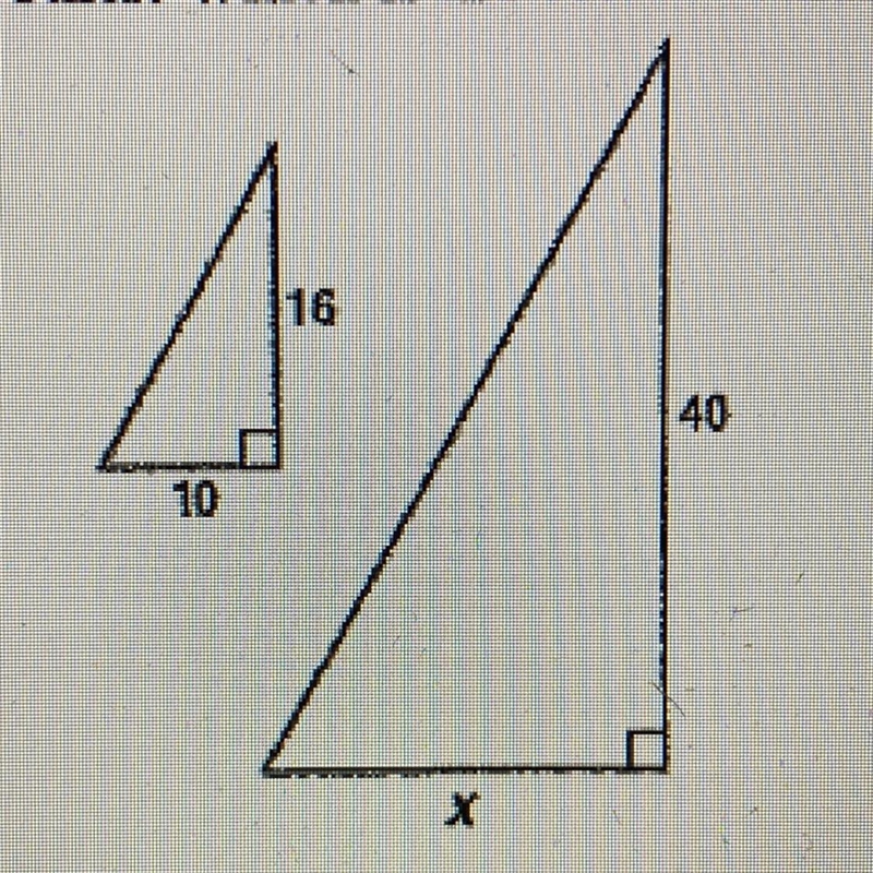 The two right triangles shown are similar to each other. Which is the correct value-example-1