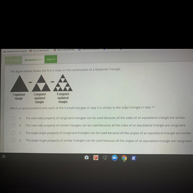 The figure below shows the first 3 steps in the construction of a Sierpinski Triangle-example-1