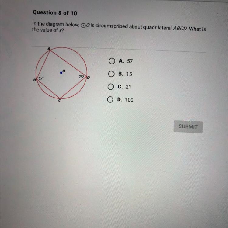 In the diagram below, is circumscribed about quadrilateral ABCD . What is the value-example-1