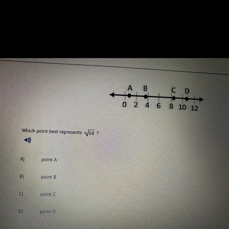 Which point can best be represent square root 68-example-1