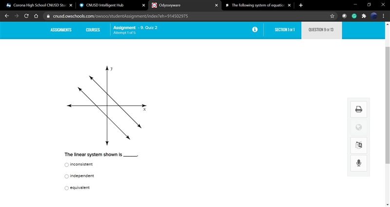 The linear system shown is _____. inconsistent independent equivalent-example-1