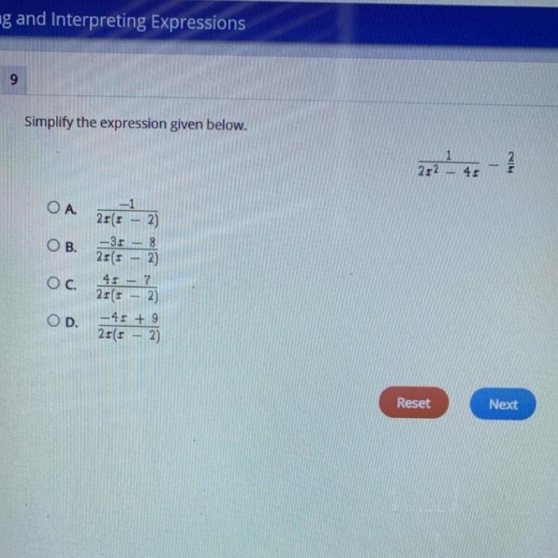 PLEASE HELP ASAP Simplify the expression 1/2x^2 - 4x - 2/x-example-1