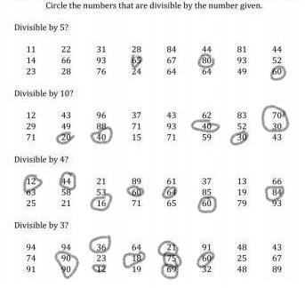 (picture) circle the numbers that are divisble by the number given ​-example-1