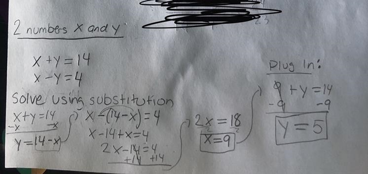 Find two numbers with a sum of 14 and a difference of 4:-example-1