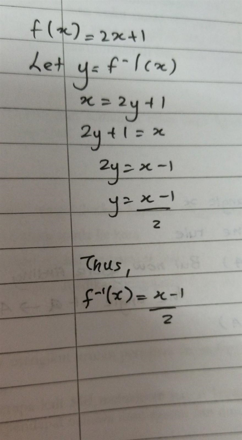 What is the inverse of the function f(x) = 2x + 1? CO 1 h(x) = Ex- 1 h(x) = Y+ h(x-example-1