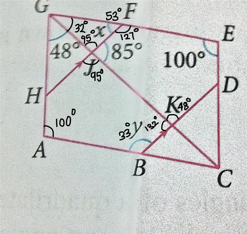 ACEG is a paralellogram. BKD, HJF and CKJG are straight lines. Find the values of-example-1