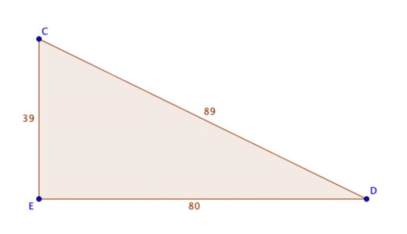 In ΔCDE, the measure of ∠E=90°, DC = 89, CE = 39, and ED = 80. What is the value of-example-1