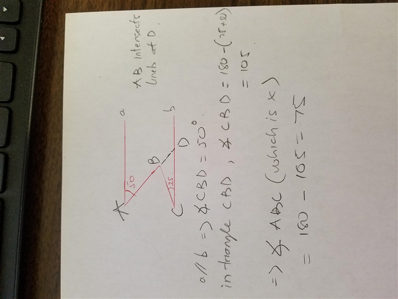 If the lines A and B are parallel then find the value of x-example-1