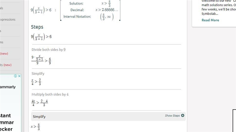 Hello! could anyone solve this for me? 9 ( x/3 +1) > 6-example-1