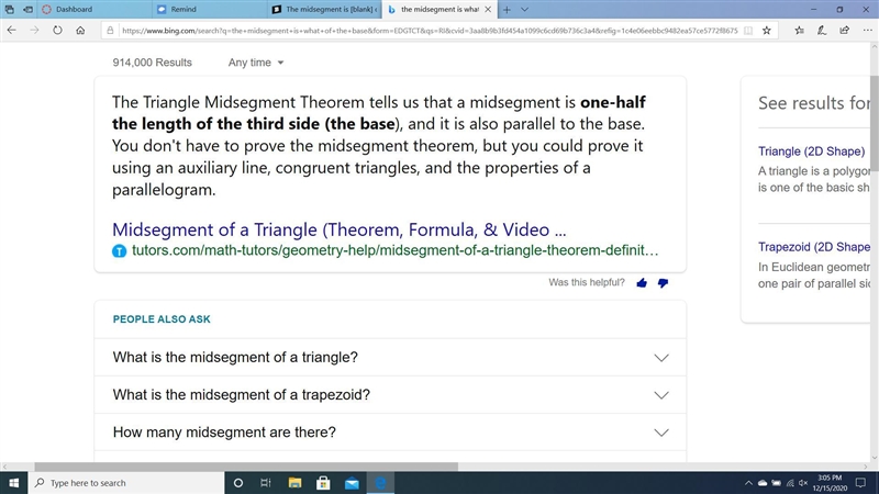 The midsegment is [blank] of the base-example-1