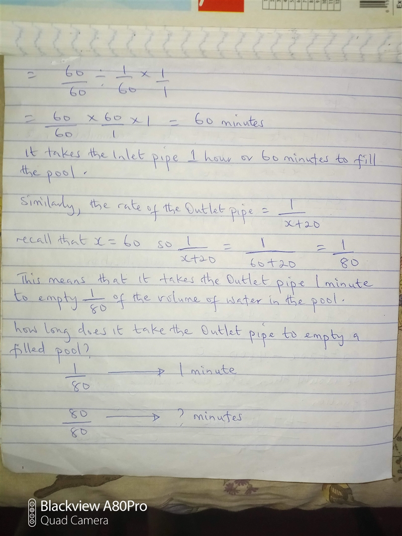 It takes an inlet pipe of a small swimming pool 20 minutes less to fill the pool than-example-4