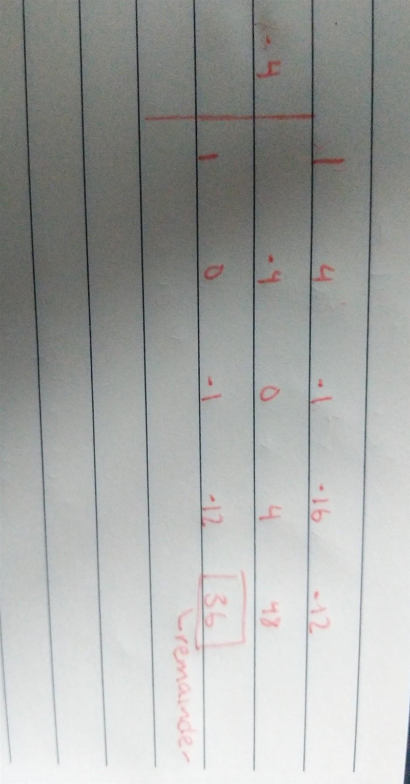 Use the remainder theorem to find the remainder when f(x)=x^4+4x^3-x^2-16x-12 is divided-example-1