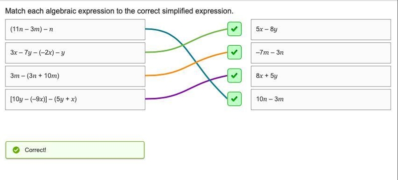 Match each algebraic expression to the correct simplified expression 5x - Sy 3m - (3n-example-1