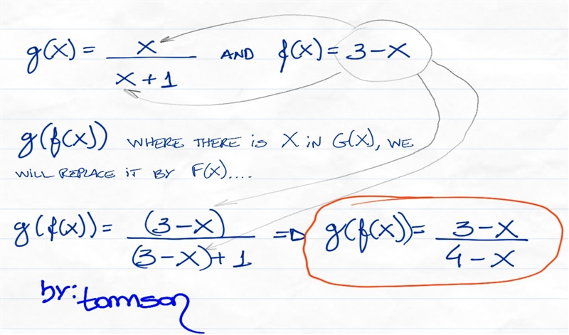 If f(x)= 3-x and g(x)= x/x+1, what is g•f(x)?-example-1