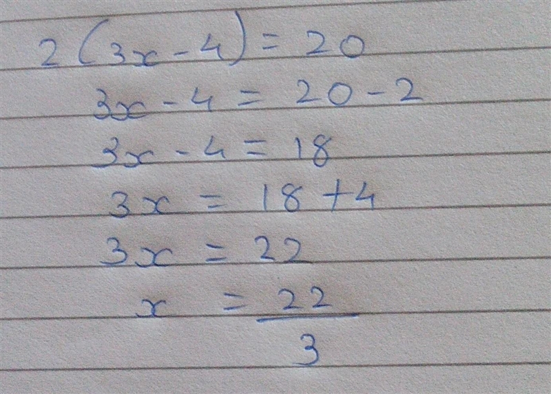 What are the values of x in the equation shown? 2|3x – 4l= 20-example-2