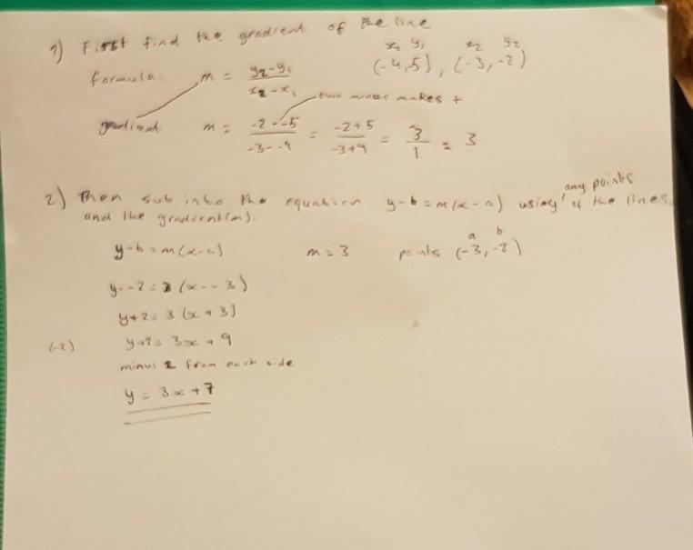 What is an equation of the line that passes through the points (-4, -5) and (-3, -2)? Put-example-1