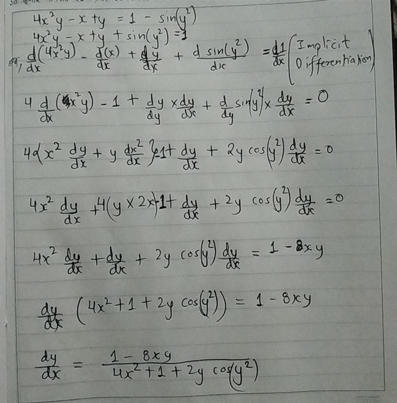 I need to find dy/dx of the function in the first photo, the second photo is the result-example-1