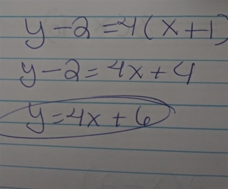 9. Write in point-slope form, slope-intercept form, and standard form an equation-example-1