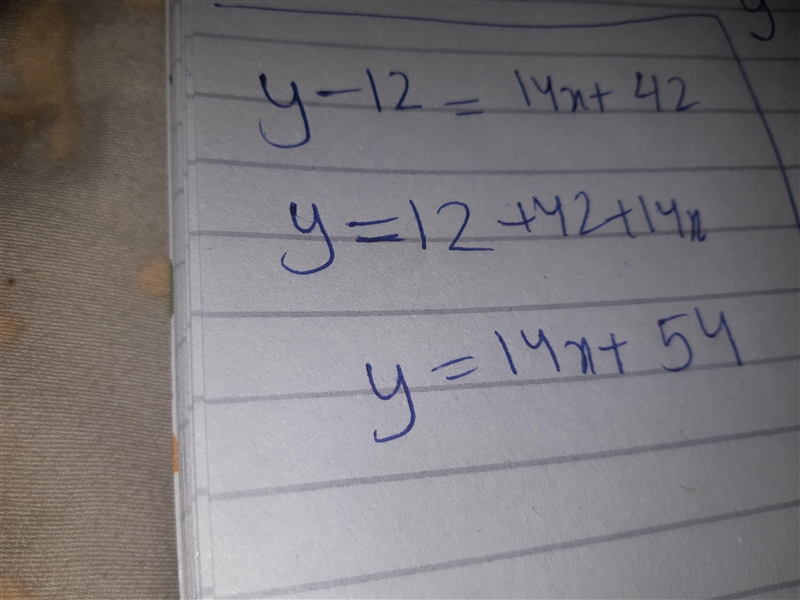 Find the equation of the line that has a slope of 14 and passes through the point-example-2