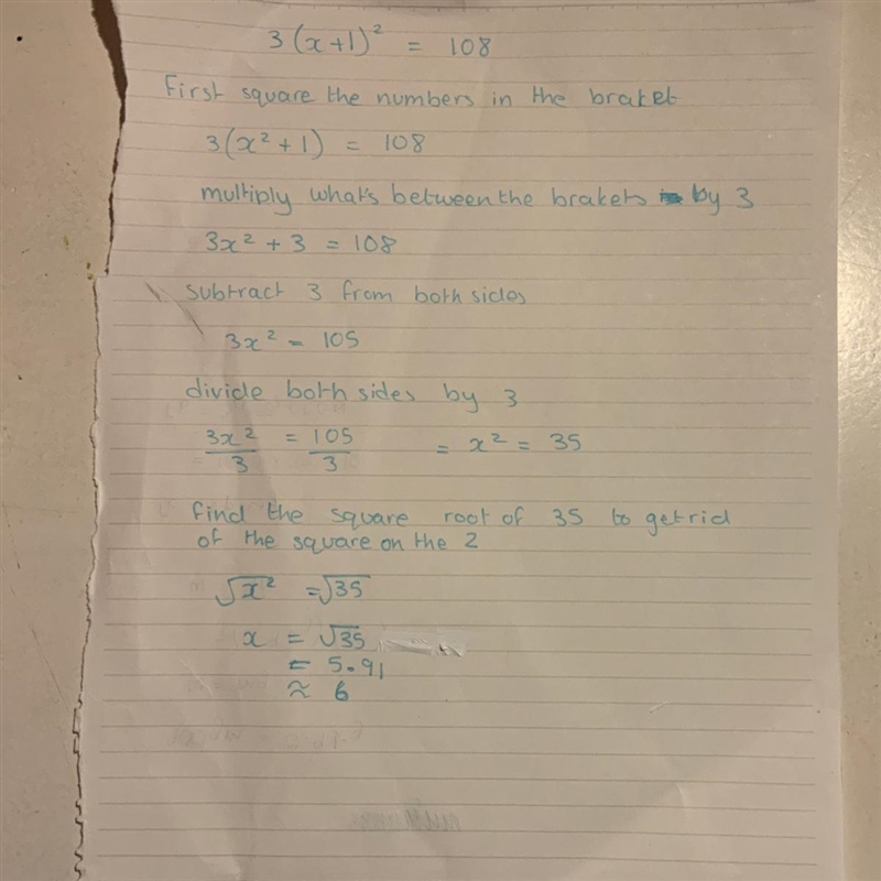 Create a list of steps, in order, that will solve the following equation. 3(x+1)^2=108-example-1