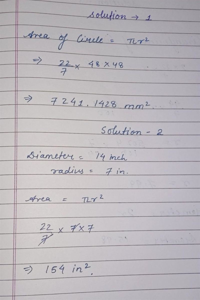 1.Find the area of a circle with the radius of 48mm 2. Find the area of a circle with-example-1