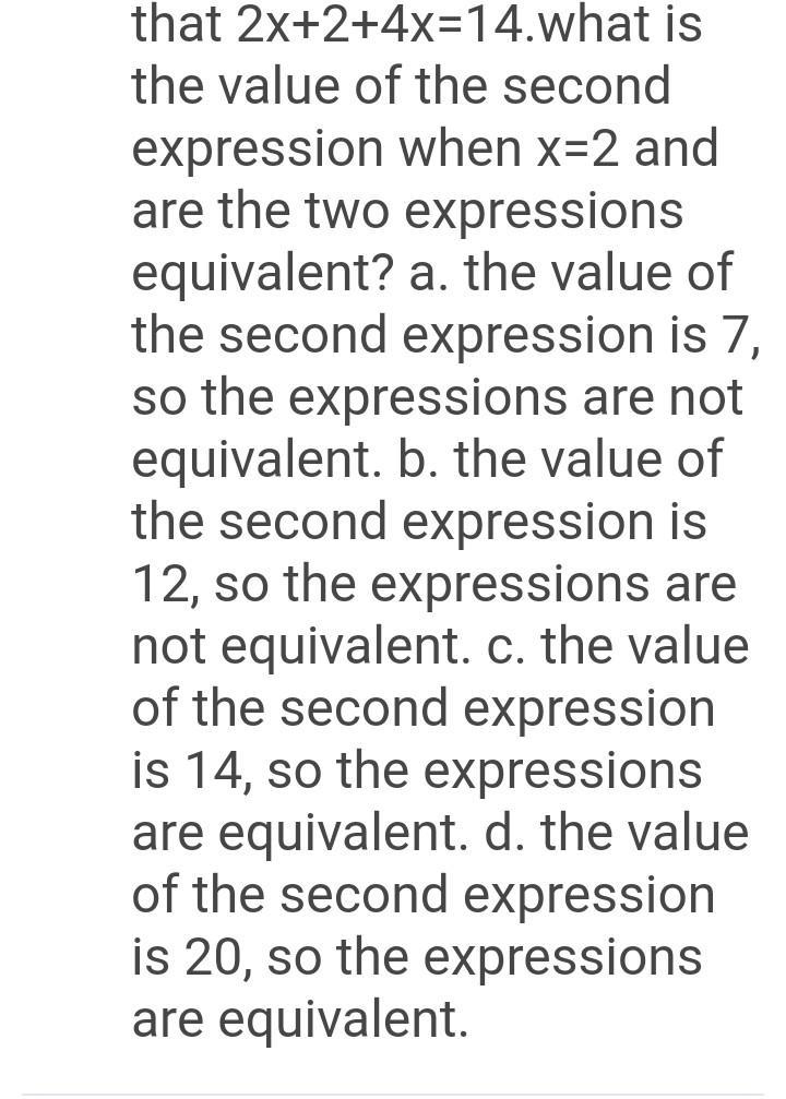 Randy is checking to determine if the expressions 2 x + 2 + 4 x and 2 (3 x + 1) are-example-2