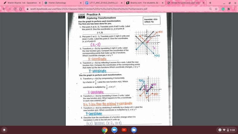 8. Transform y = f(x) by translating it right 2 units. Label the new function g(x-example-1