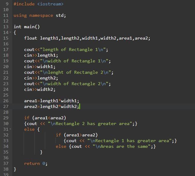 The area of a rectangle is the rectangle’s length times its width. Write a program-example-1