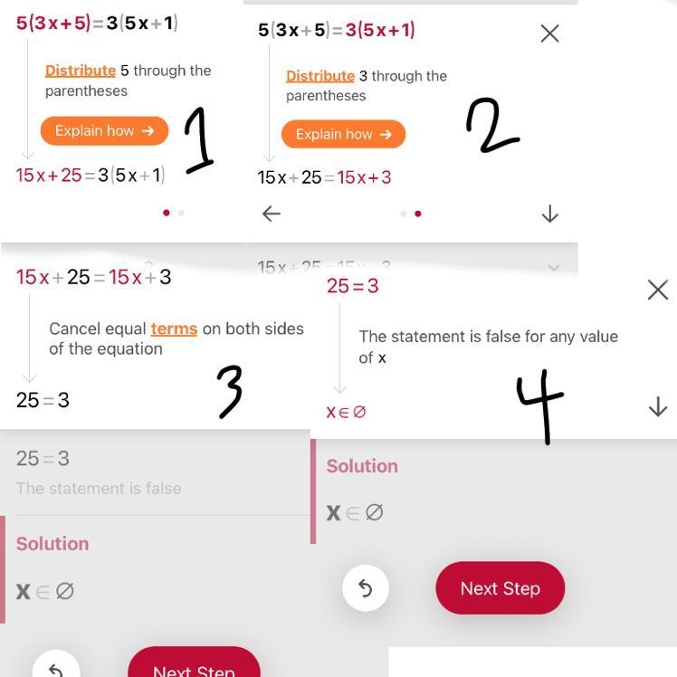 Solve the following equation 5(3x+5)=3(5x+1)-example-1