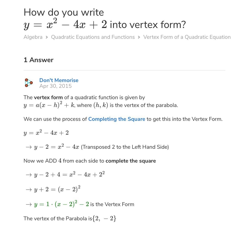 Convert y=x^2-4x-2 to vertex form-example-1