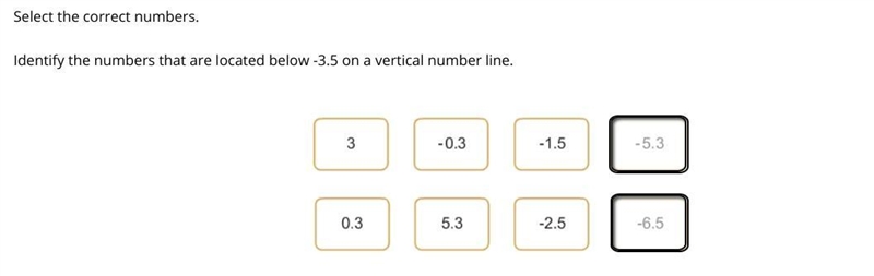 Select the correct numbers. Identify the numbers that are located below -3.5 on a-example-1