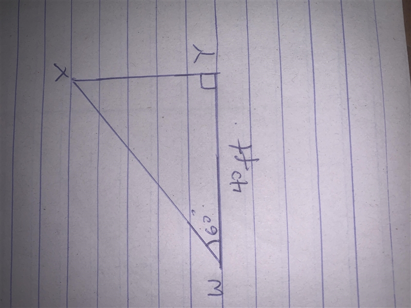 In ΔWXY, the measure of ∠Y=90°, the measure of ∠W=60°, and YW = 40 feet. Find the-example-1