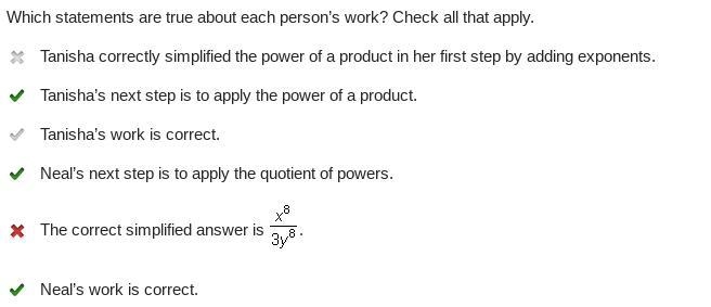 Tanisha and Neal are simplifying the expression (StartFraction (x Superscript 4 Baseline-example-1