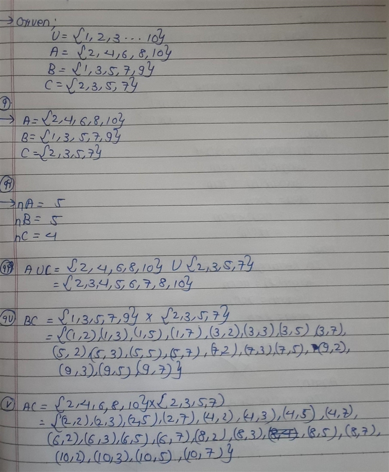 Q2. If ε={1, 2, 3, 4,………….., 10} and A = Set of even numbers between 1 and 10. B = Set-example-1