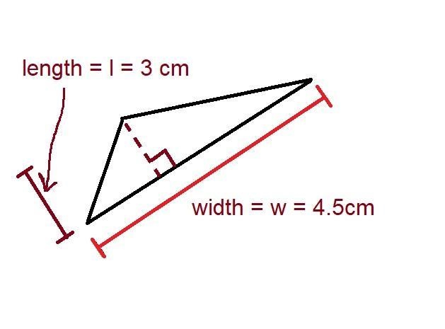 What is the area of a triangle with a length of 3cm and a width of 4.5cm ?-example-1