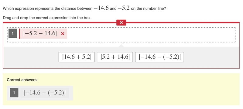 Which expression represents the distance between −14.6 and −5.2 on the number line-example-1