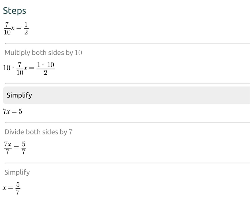 The product of a number below - 7/10 is 2/10 what is the number? -7/20 7/20 - 5/7 5/7-example-1