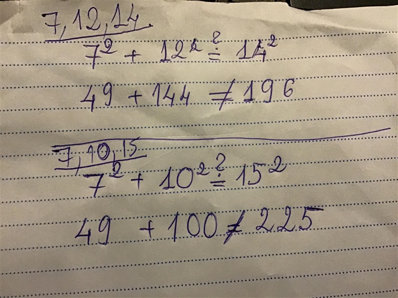 The three side lengths of a triangle are given. Which triangle is a right triangle-example-1