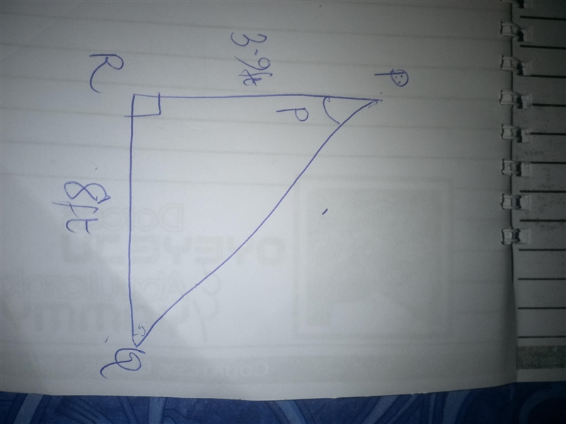 In ΔPQR, the measure of ∠R=90°, QR = 8 feet, and RP = 3.9 feet. Find the measure of-example-1