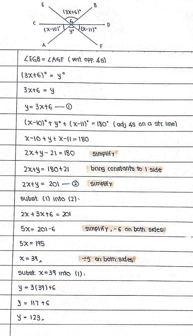 Solve for x and y in the diagram below-example-1