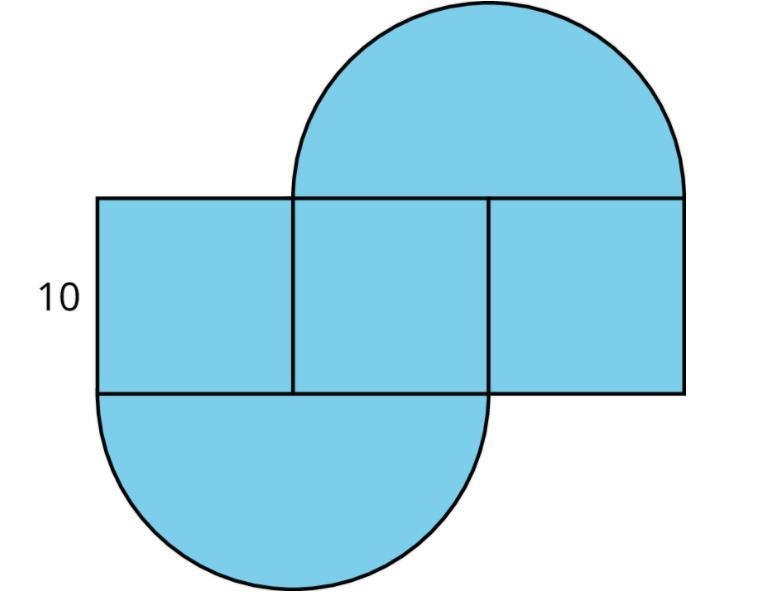 The shape is composed of three squares and two semicircles.Select all the expressions-example-1