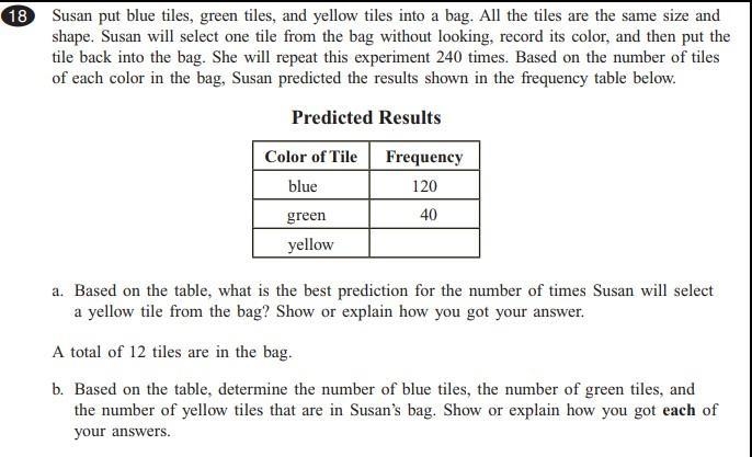 Susan put blue tiles, green tiles, and yellow tiles into a bag. All the tiles are-example-1