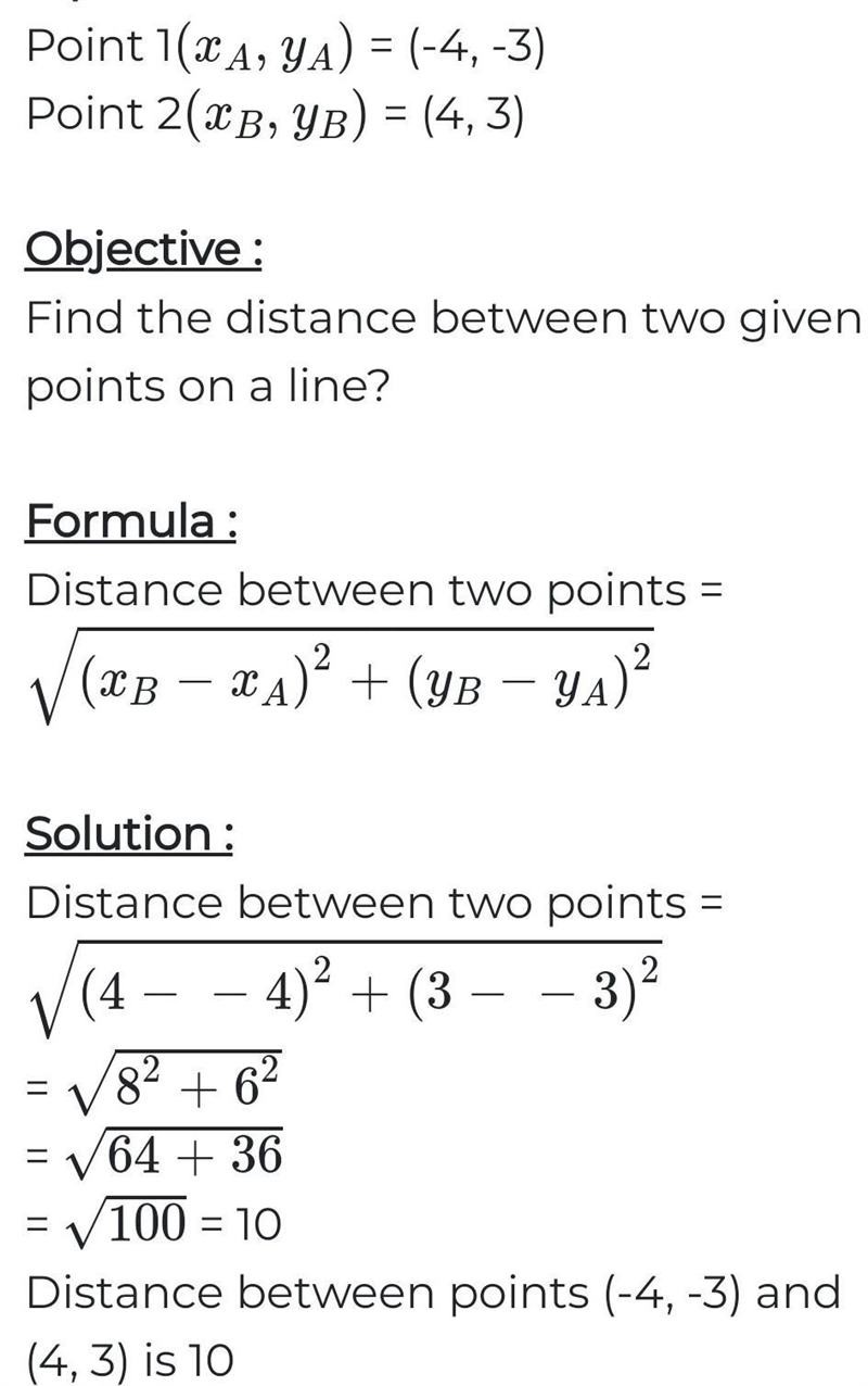 Find the distance between the points (-4, -3) and (4, 3).-example-1