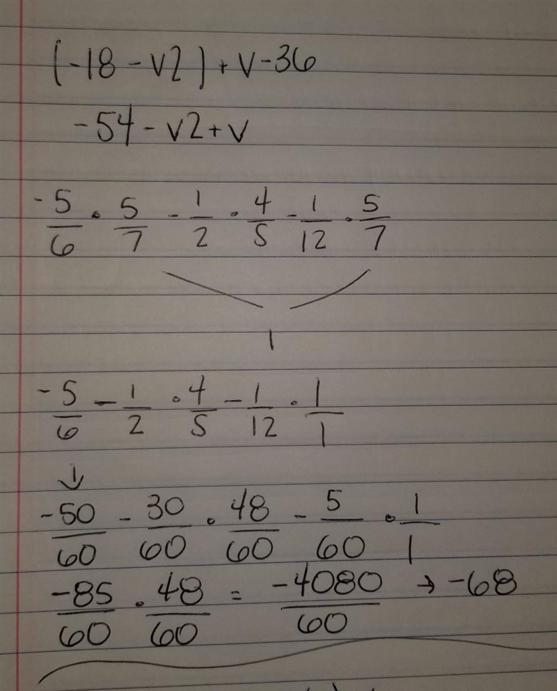 Using appropriate properties find -5/6 x 5/7 - 1/2 x 4/5 - 1/12 x 5/7 part of the-example-1